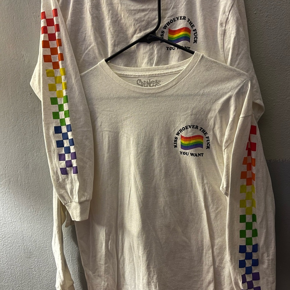 2 Spencer's White Long Sleeve Pride Tee “ Kiss whoever You Want “